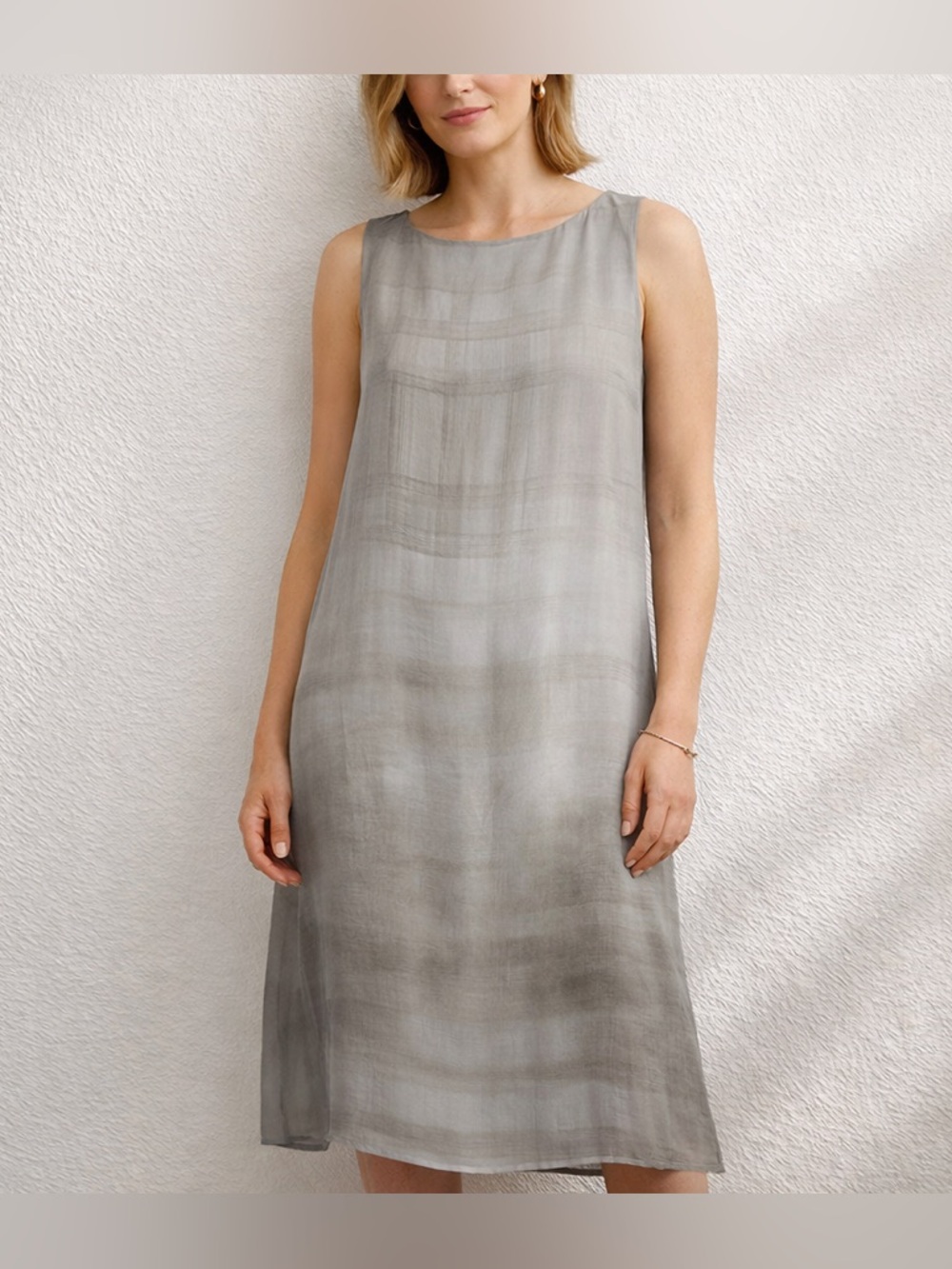 Eileen Fisher Neutral Ombre Sleeveless Midi Shift Dress - Picture 2 of 8